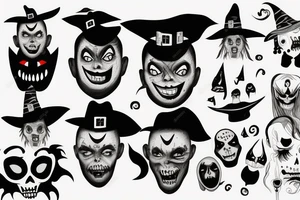 Witch with black face and scary mouth tattoo idea