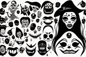 Witch with black face and scary mouth tattoo idea