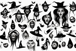 Witch with black face and scary mouth tattoo idea
