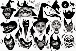 Witch with black face and scary mouth tattoo idea