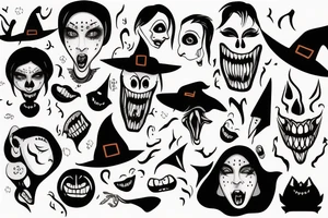 Witch with black face and scary mouth tattoo idea