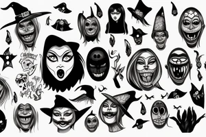 Witch with black face and scary mouth tattoo idea
