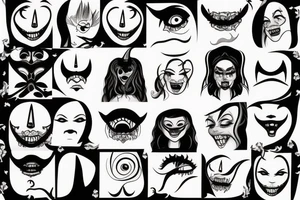 Witch with black face and scary mouth tattoo idea