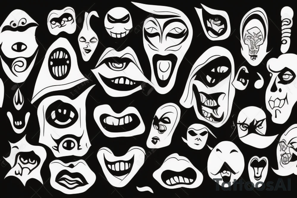 Witch with black face and scary mouth tattoo idea