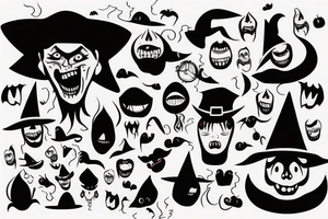Witch with black face and scary mouth tattoo idea