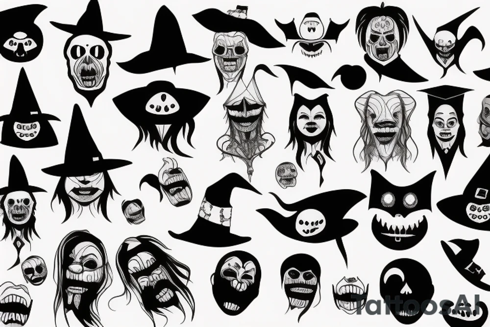 Witch with black face and scary mouth tattoo idea