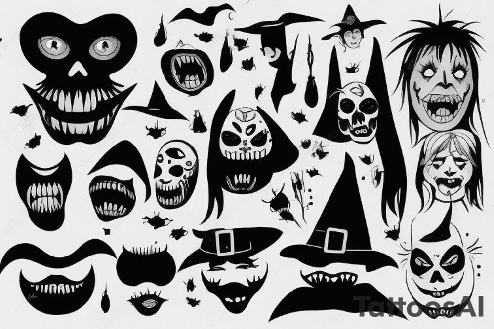 Witch with black face and scary mouth tattoo idea
