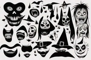 Witch with black face and scary mouth tattoo idea