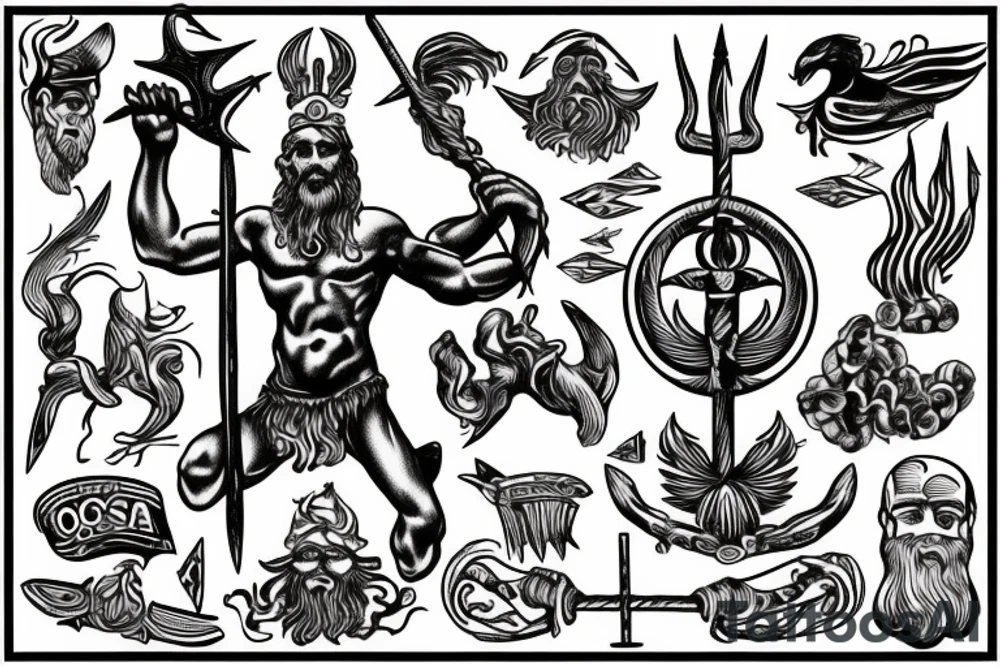 Poseidon holding a trident tattoo idea