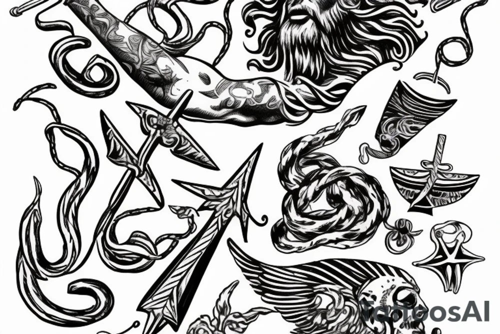 Poseidon holding a trident tattoo idea