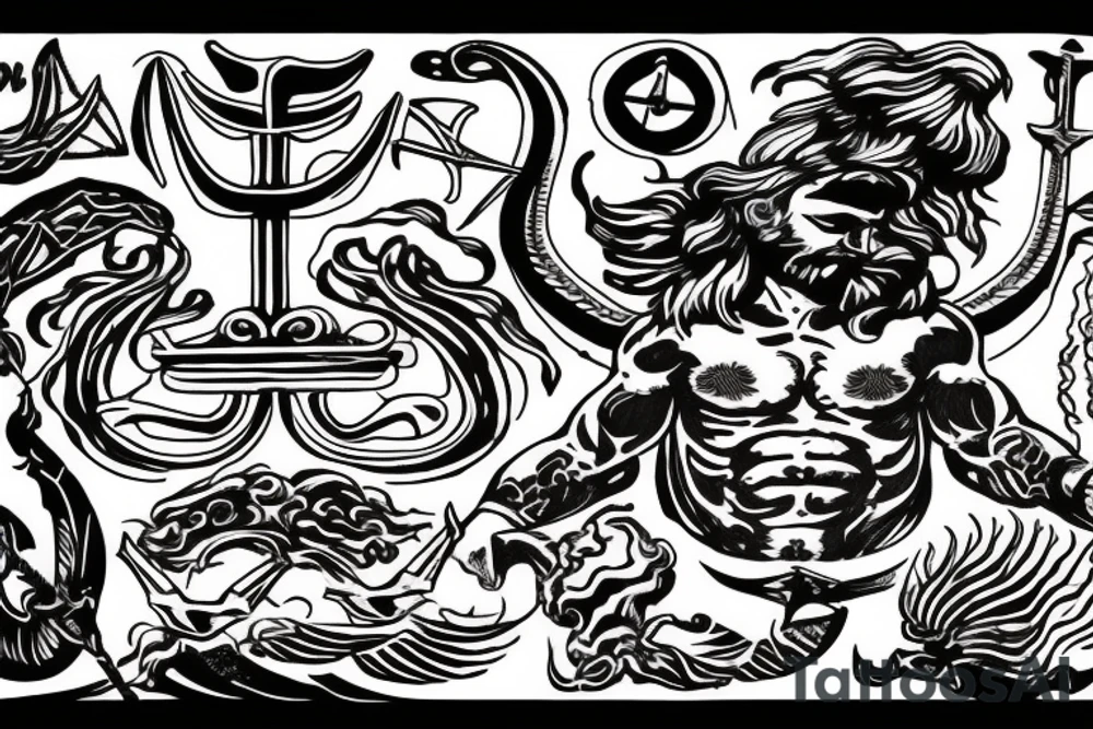 Poseidon holding a trident tattoo idea