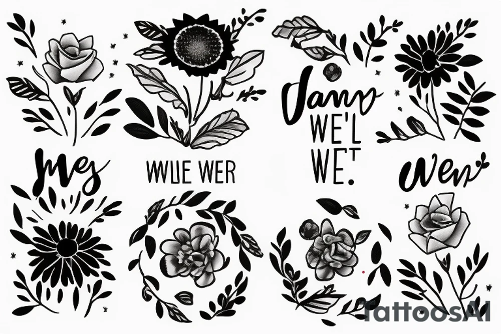 January and September flower tattoo with “we’ll be alright” phrase tattoo idea