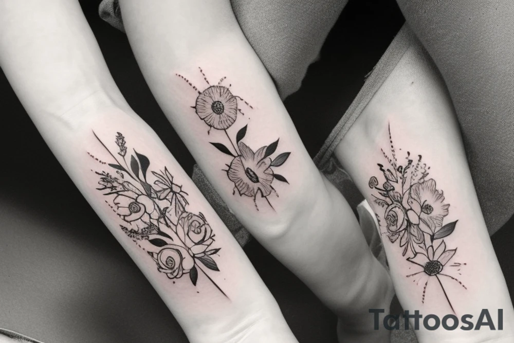 January and September flower tattoo with “we’ll be alright” phrase tattoo idea