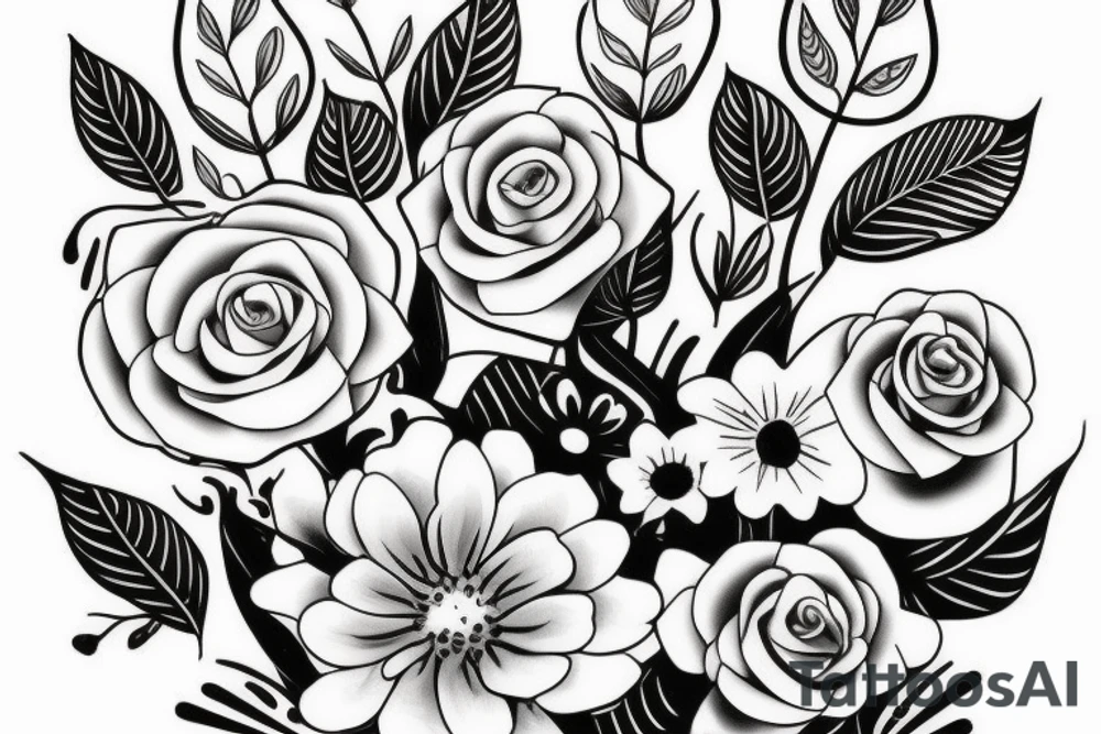 January and September flower bouquet tattoo with “we’ll be alright” phrase tattoo idea