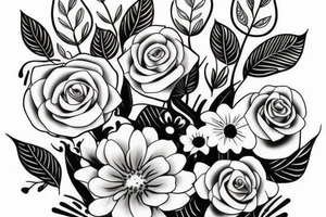 January and September flower bouquet tattoo with “we’ll be alright” phrase tattoo idea