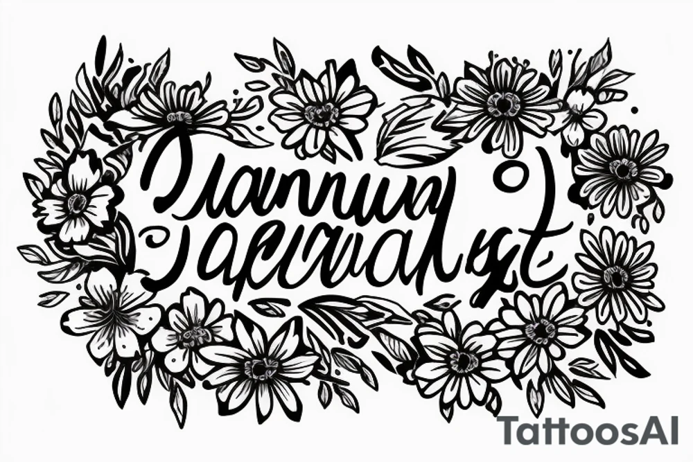 January and September flower bouquet tattoo with “we’ll be alright” phrase tattoo idea