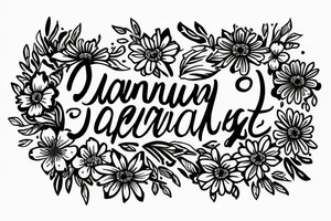 January and September flower bouquet tattoo with “we’ll be alright” phrase tattoo idea