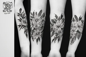 Fine line January and September birth flower bouquet tattoo with “we’ll be alright” phrase tattoo idea
