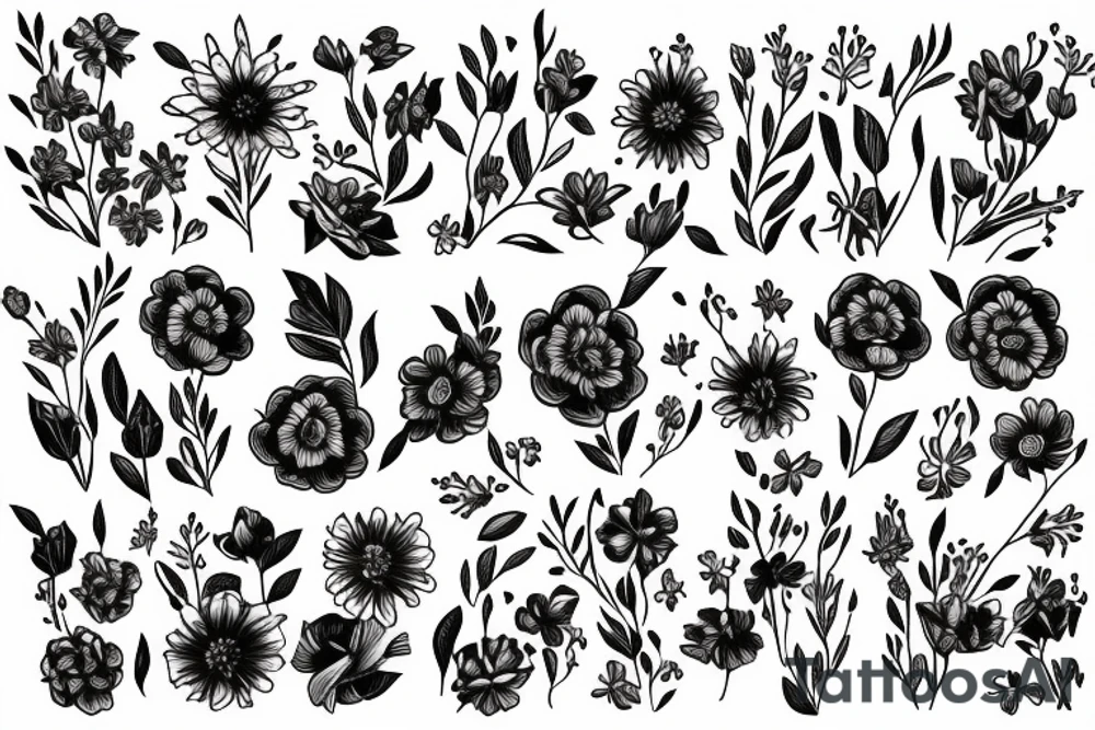 Fine line January and September birth flower bouquet tattoo with “we’ll be alright” phrase tattoo idea