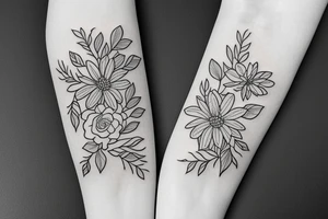 Fine line January and September birth flower bouquet tattoo with “we’ll be alright” phrase tattoo idea