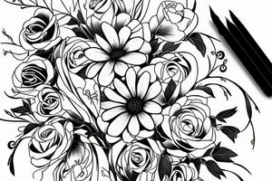 Fine line January and September birth flower bouquet tattoo with “we’ll be alright” phrase tattoo idea