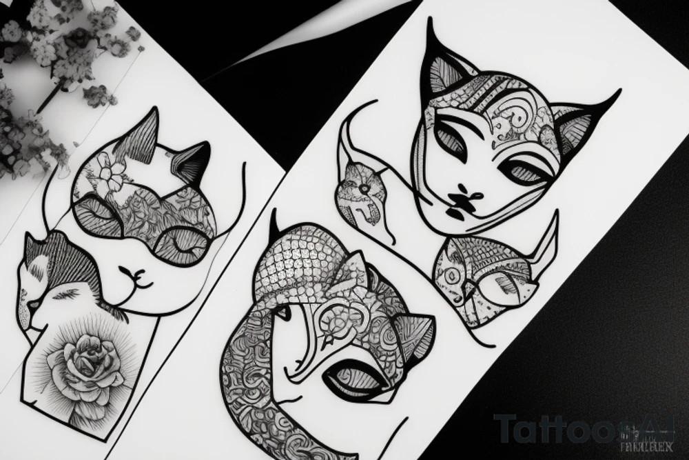 woman with cat head tattoo idea