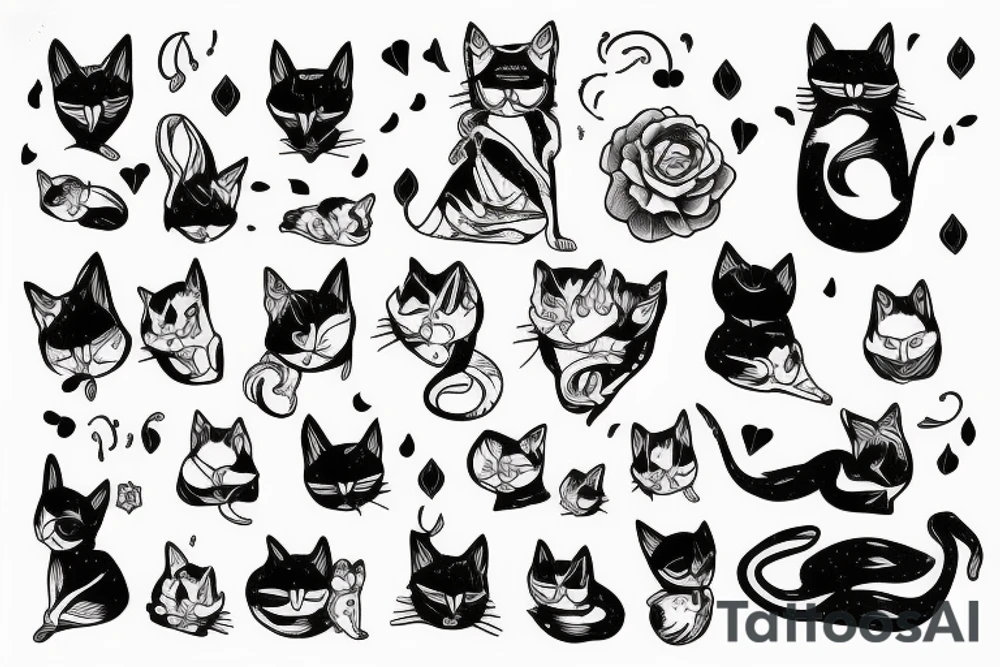 full body woman with cat head tattoo idea