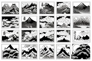 Japanese temple waterfalls and mountains in a realistic style tattoo idea