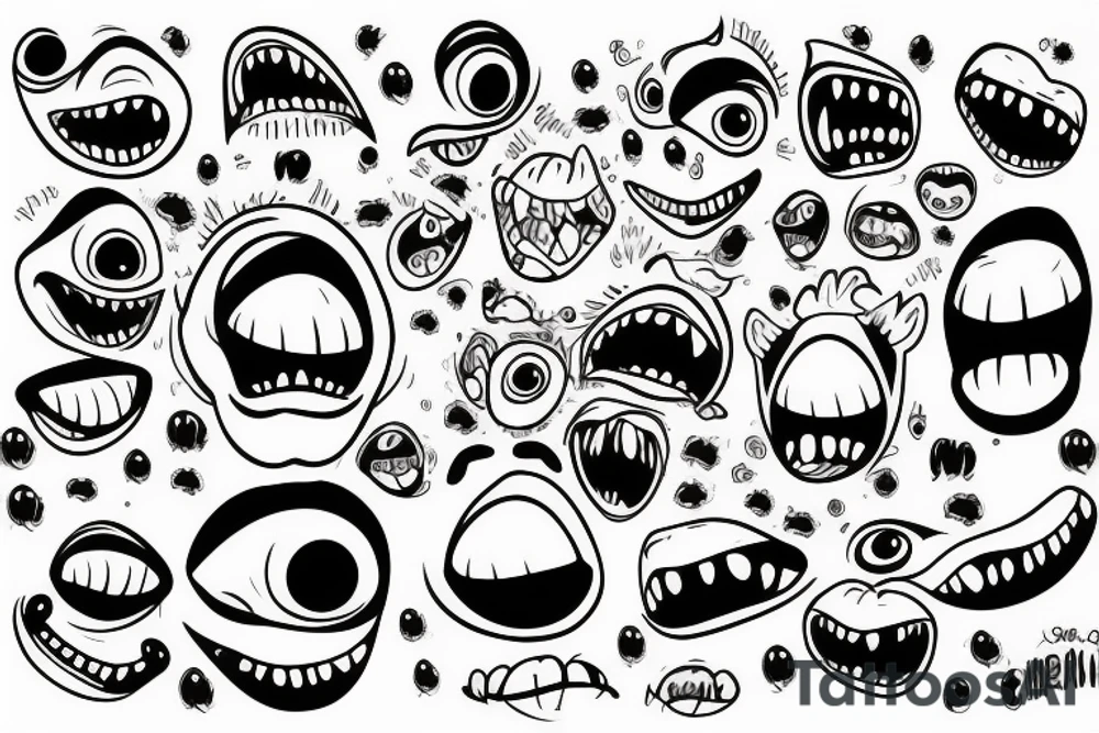 Monster head smiling tattoo idea