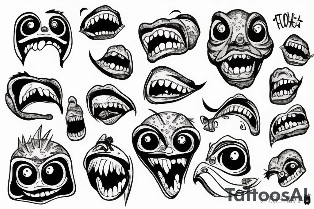 Monster head smiling tattoo idea