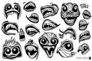 Monster head smiling tattoo idea