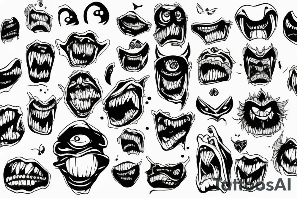 Monster head smiling tattoo idea
