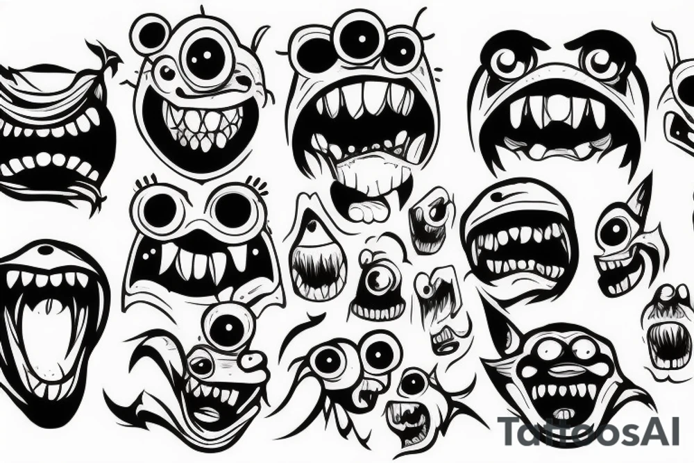 Monster head smiling tattoo idea