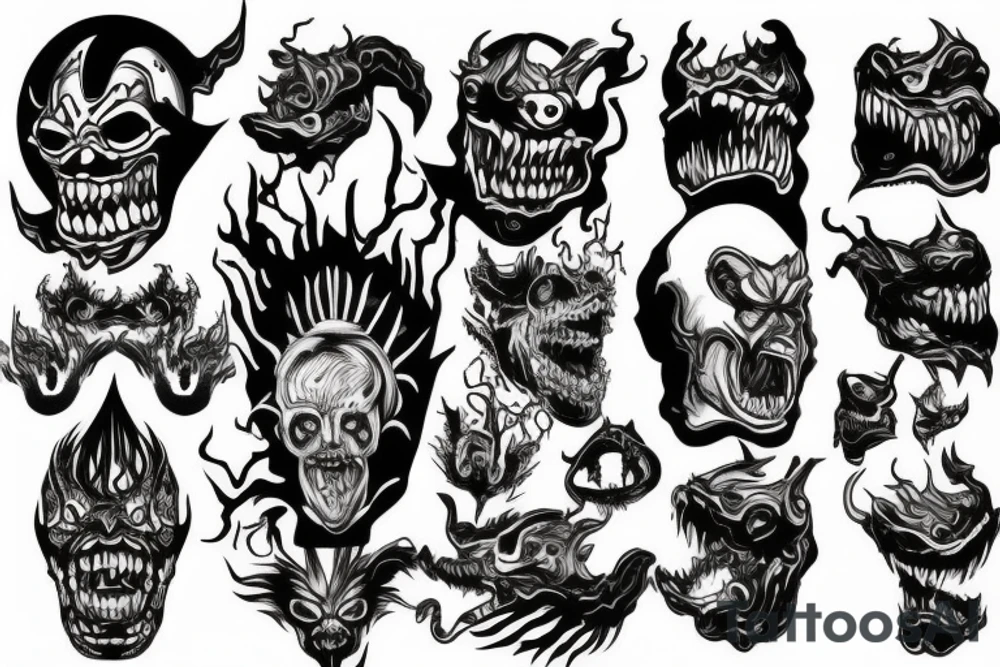 Monster head burning tattoo idea