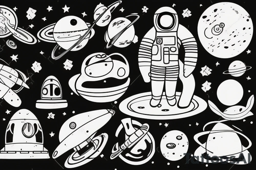 Lonely astronaut floating in space tattoo idea