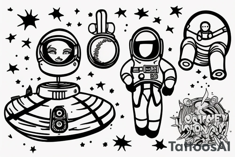 Lonely astronaut floating in space tattoo idea