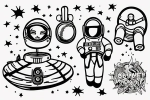 Lonely astronaut floating in space tattoo idea