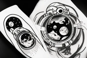 Lonely astronaut floating in space gazing at the earth tattoo idea