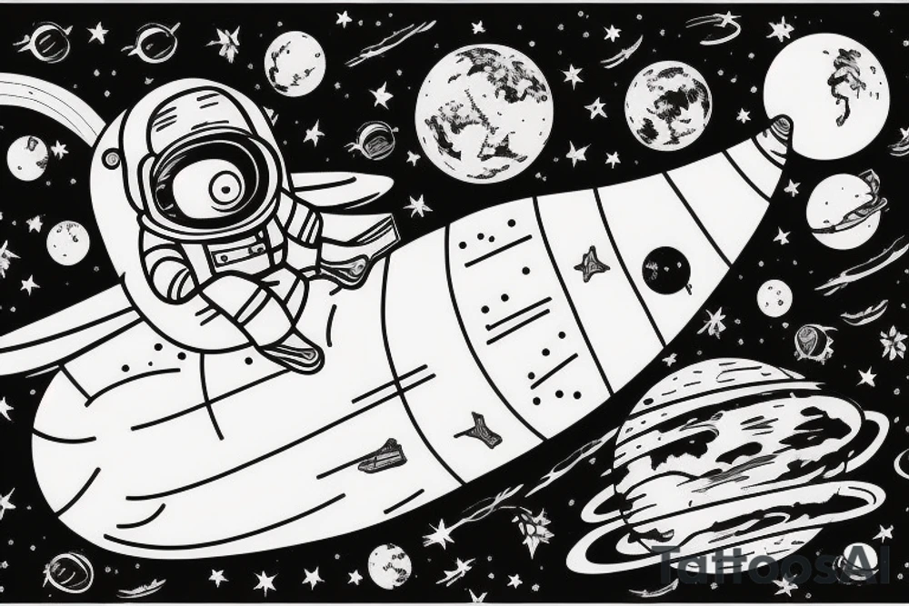 Lonely astronaut floating in space gazing at the earth tattoo idea