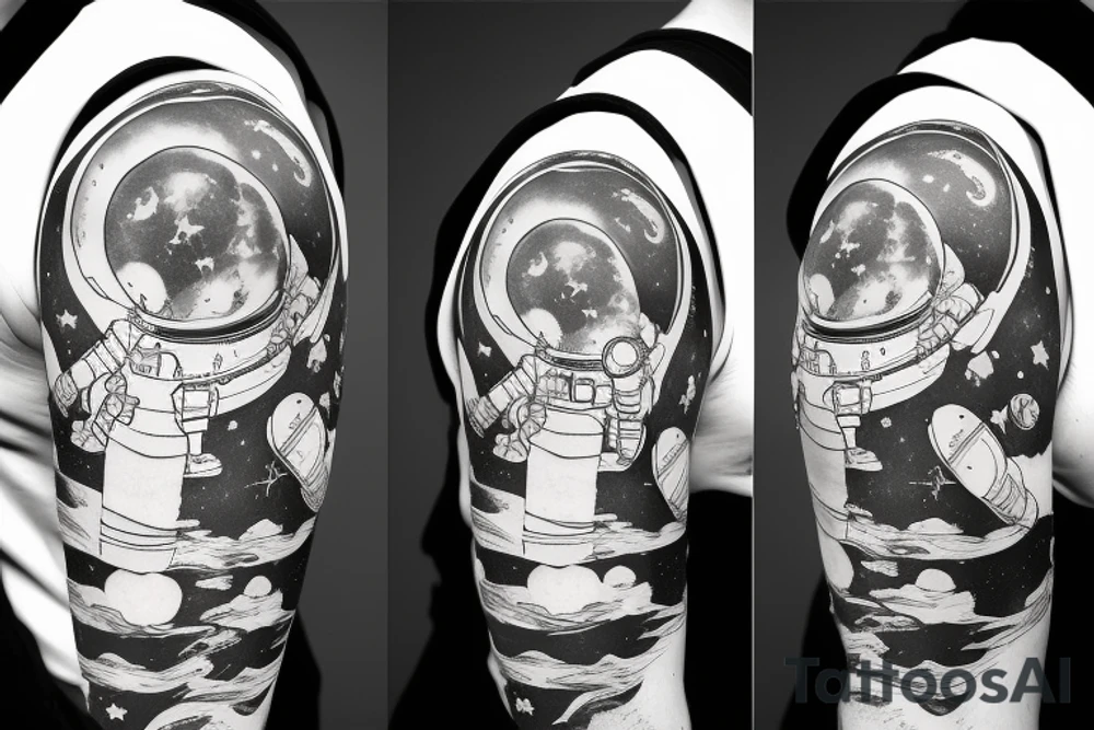 Lonely astronaut floating in space gazing at the earth tattoo idea
