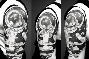 Lonely astronaut floating in space gazing at the earth tattoo idea