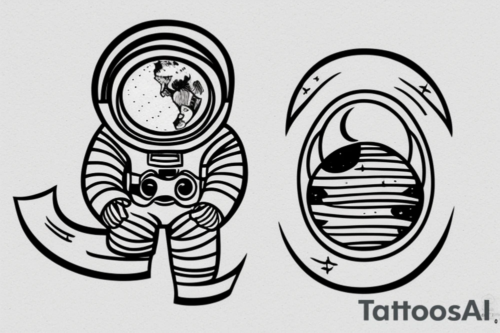 Lonely astronaut floating in space gazing at the earth tattoo idea