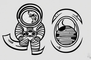 Lonely astronaut floating in space gazing at the earth tattoo idea