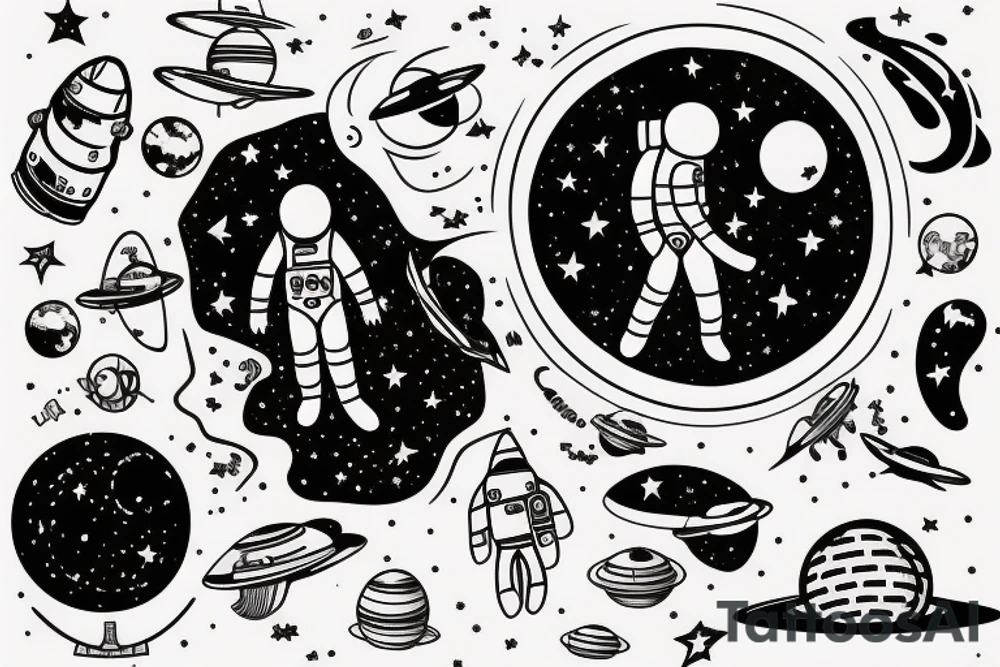 Lonely astronaut floating in space gazing at the earth tattoo idea