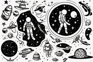Lonely astronaut floating in space gazing at the earth tattoo idea