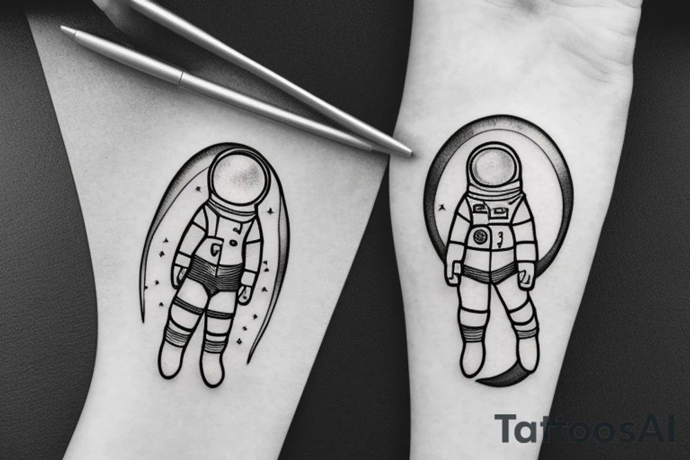 Lonely astronaut floating in space gazing at the earth tattoo idea