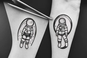 Lonely astronaut floating in space gazing at the earth tattoo idea