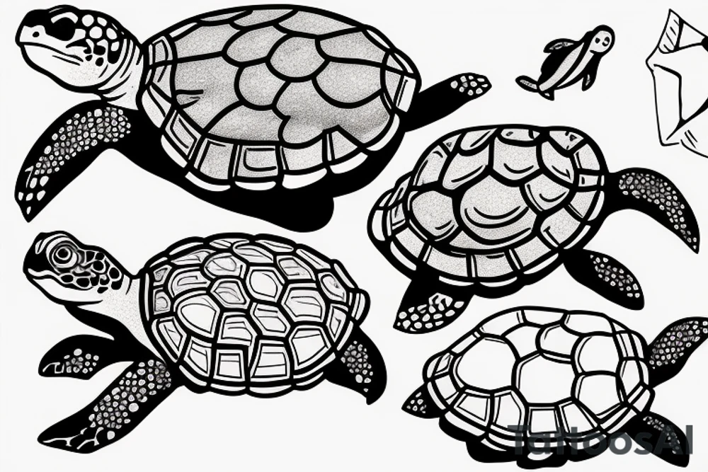 Adult and young turtle swimming together tattoo idea