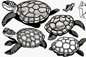 Adult and young turtle swimming together tattoo idea
