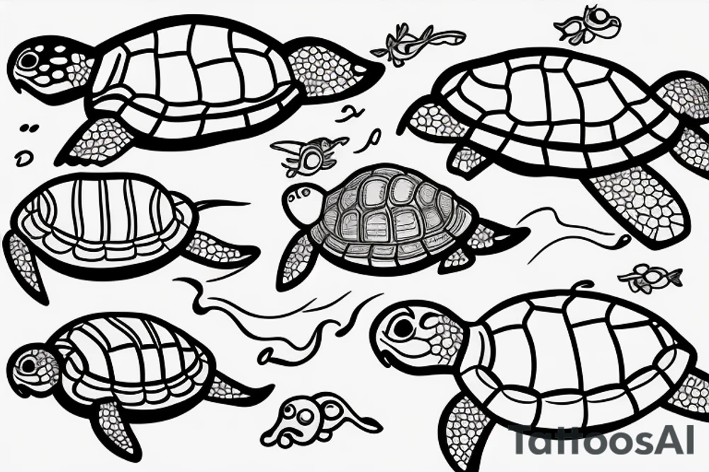 Adult and young turtle swimming together tattoo idea